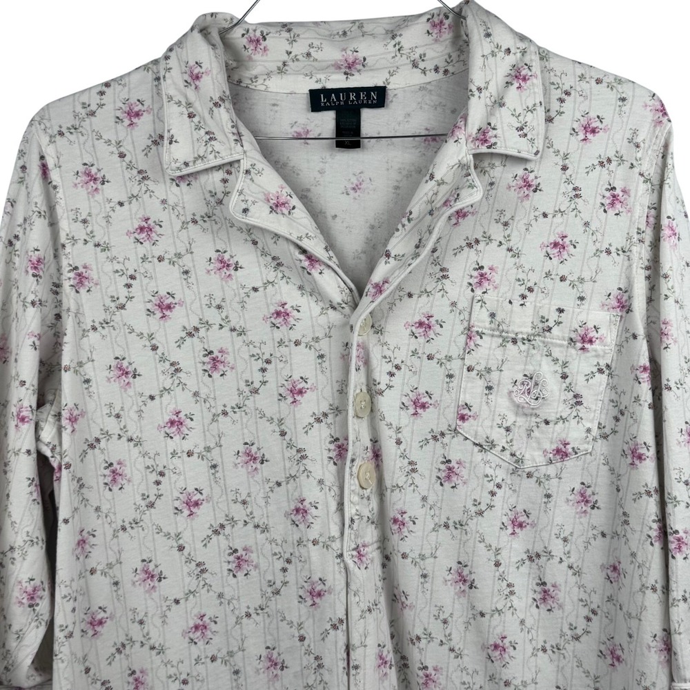 LRL Lauren Ralph Lauren Women's XL Floral Nightshirt Cotton Sleep Dress - Picture 2 of 7